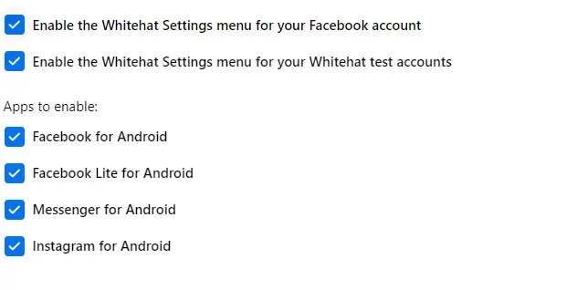 Facebook Whitehat Settings